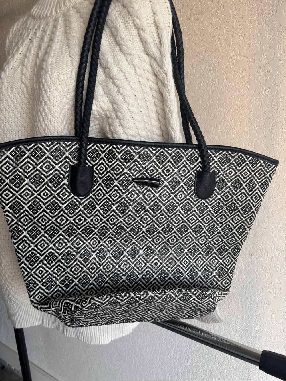 Neiman Marcus Black and White Geometric Tote